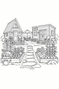 tegning af Tiny home garden – Fresh and peaceful