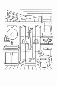 tegning af Tiny home bathroom – Clean and modern