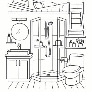tegning af Tiny home bathroom - Clean and modern