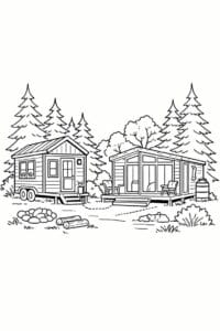 tegning af Tiny home in forest – Natural and calm