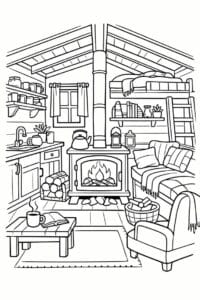 tegning af Tiny home with fireplace – Warm and cozy