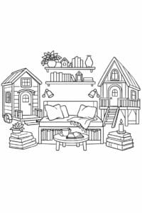 tegning af Tiny home reading corner – Calm and cozy