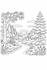 tegning af Skoven om morgenen – Calm and natural