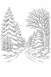 tegning af Skoven om vinteren – Soft and quiet
