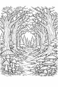 tegning af Skoven med svampe – Earthy and detailed