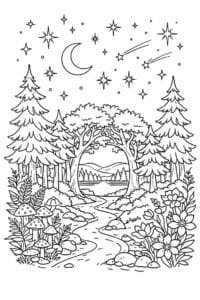 tegning af Skoven under stjerner – Magical and calm