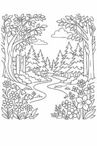 tegning af Skoven med blomster – Soft and colorful