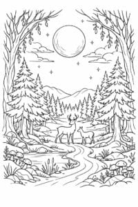 tegning af Skoven i måneskin – Mystical and elegant