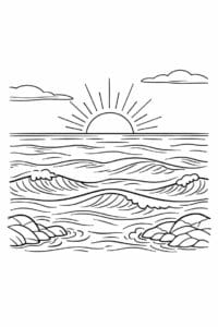 tegning af Havet ved solnedgang – Warm and peaceful