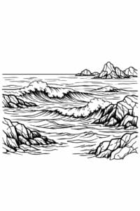 tegning af Havet med klipper – Rugged and scenic