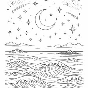tegning af Havet under stjerner - Magical and serene