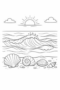 tegning af Havet med muslingeskaller – Soft and simple