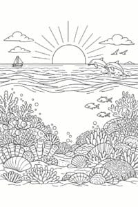 tegning af Havet med koralrev – Colorful and detailed