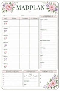 skabelon af madplan – Floral skabelon af madplan – Floral