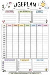 skabelon af ugeplan – Cute Hand Drawn skabelon af ugeplan – Cute Hand Drawn