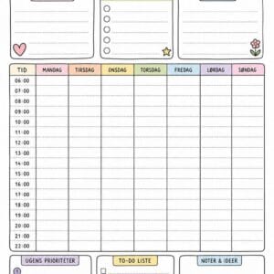 skabelon af ugeplan - Cute Hand Drawn