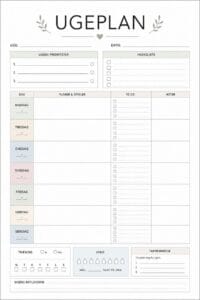 skabelon af ugeplan – Scandinavian skabelon af ugeplan – Scandinavian