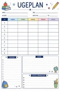 skabelon af ugeplan – School Theme skabelon af ugeplan – School Theme