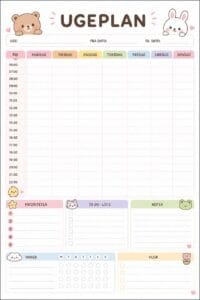 skabelon af ugeplan – Kawaii skabelon af ugeplan – Kawaii