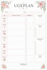 skabelon af ugeplan – Floral skabelon af ugeplan – Floral