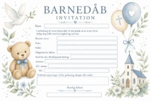 skabelon af Barnedåbs invitation – Akvarel illustration