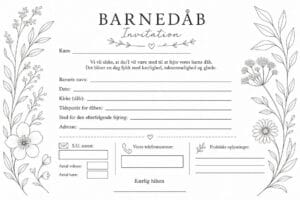 skabelon af Barnedåbs invitation – Botanisk line art