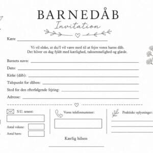 skabelon af Barnedåbs invitation - Botanisk line art