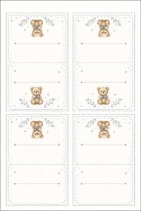 skabelon af Bordkort til barnedåb skabelon – Teddy Bear