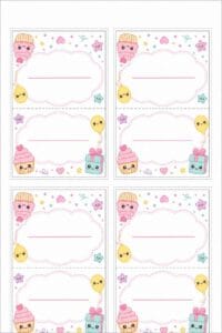 skabelon af Bordkort til børnefødselsdag skabelon – Cute Kawaii