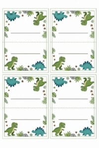 skabelon af Bordkort til børnefødselsdag skabelon – Dinosaur Theme