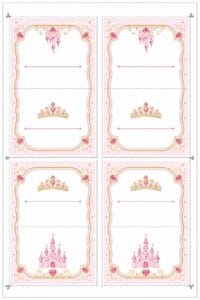skabelon af Bordkort til børnefødselsdag skabelon – Princess Theme
