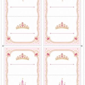 skabelon af Bordkort til børnefødselsdag skabelon - Princess Theme