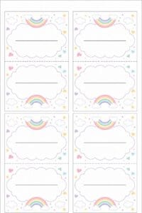 skabelon af Bordkort til børnefødselsdag skabelon – Rainbow Pastel