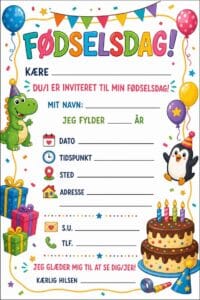 skabelon af Fødselsdags invitiation til børn – Farverig cartoon