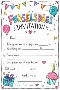 skabelon af Fødselsdags invitiation til børn – Håndtegnet doodle