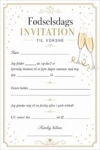 skabelon af Fødselsdags invitiation til voksne – Champagne