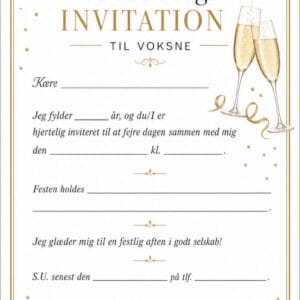skabelon af Fødselsdags invitiation til voksne - Champagne