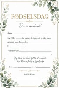 skabelon af Fødselsdags invitiation til voksne – Elegant botanisk