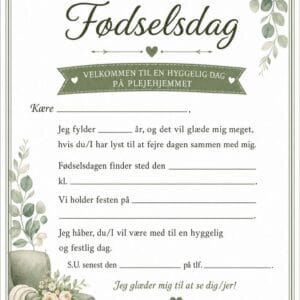 skabelon af Fødselsdags invitiation til voksne - Plejehjem