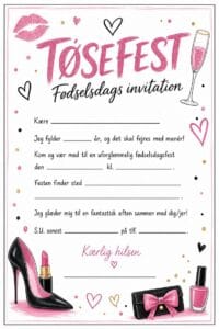 skabelon af Fødselsdags invitiation til voksne – Tøsefest