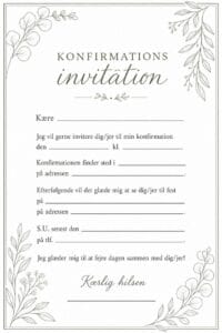 skabelon af Konfirmations invitation – Botanisk line art
