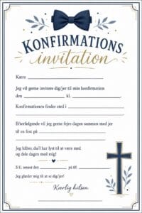 skabelon af Konfirmations invitation – Drenge konfirmand