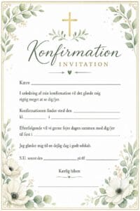 skabelon af Konfirmations invitation – Elegant akvarel