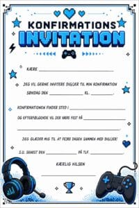 skabelon af Konfirmations invitation – Gaming