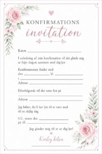 skabelon af Konfirmations invitation – Pige konfirmand