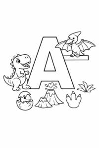 tegning af bogstavet A – Dinosaur tema