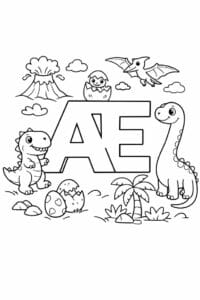 tegning af bogstavet Æ – Dinosaur tema