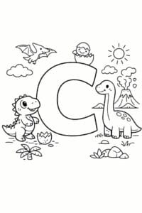 tegning af bogstavet C – Dinosaur tema