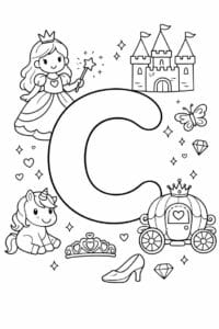 tegning af bogstavet C – Prinsesse tema