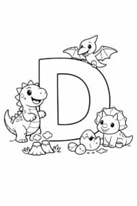 tegning af bogstavet D – Dinosaur tema